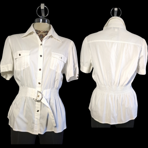 PULI White Short Sleeve Designer Blouse Size L - Picture 5 of 16